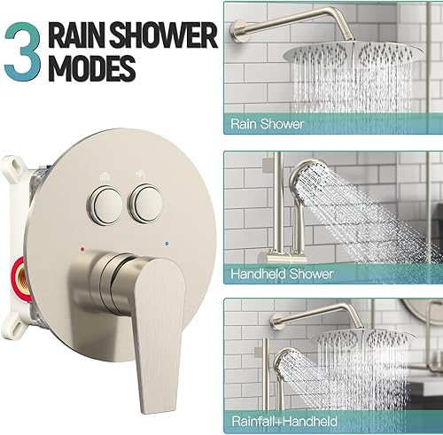 Miniatura 10 de SR SUN RISE Sistema de ducha de lluvia de 12 pulgadas, cabezales de ducha de alta presión y juego combinado de mano de 6 rociadores de barra