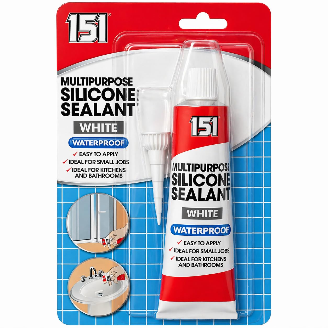 151 White Multipurpose Silicone Sealant 70g – Waterproof Sealant for Kitchen & Bathroom, Sink, Shower & Tiles, Easy Apply Adhesive for Small Jobs, Gap Filling, Leak Repair, Window Sealing