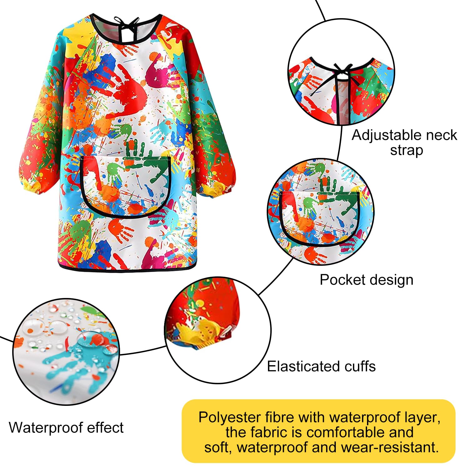 iCovalescent Grembiule da Pittura Bambini, Grembiulino Impermeabile Maniche Lunghe con Tasche per Scuola Pittura Cucina