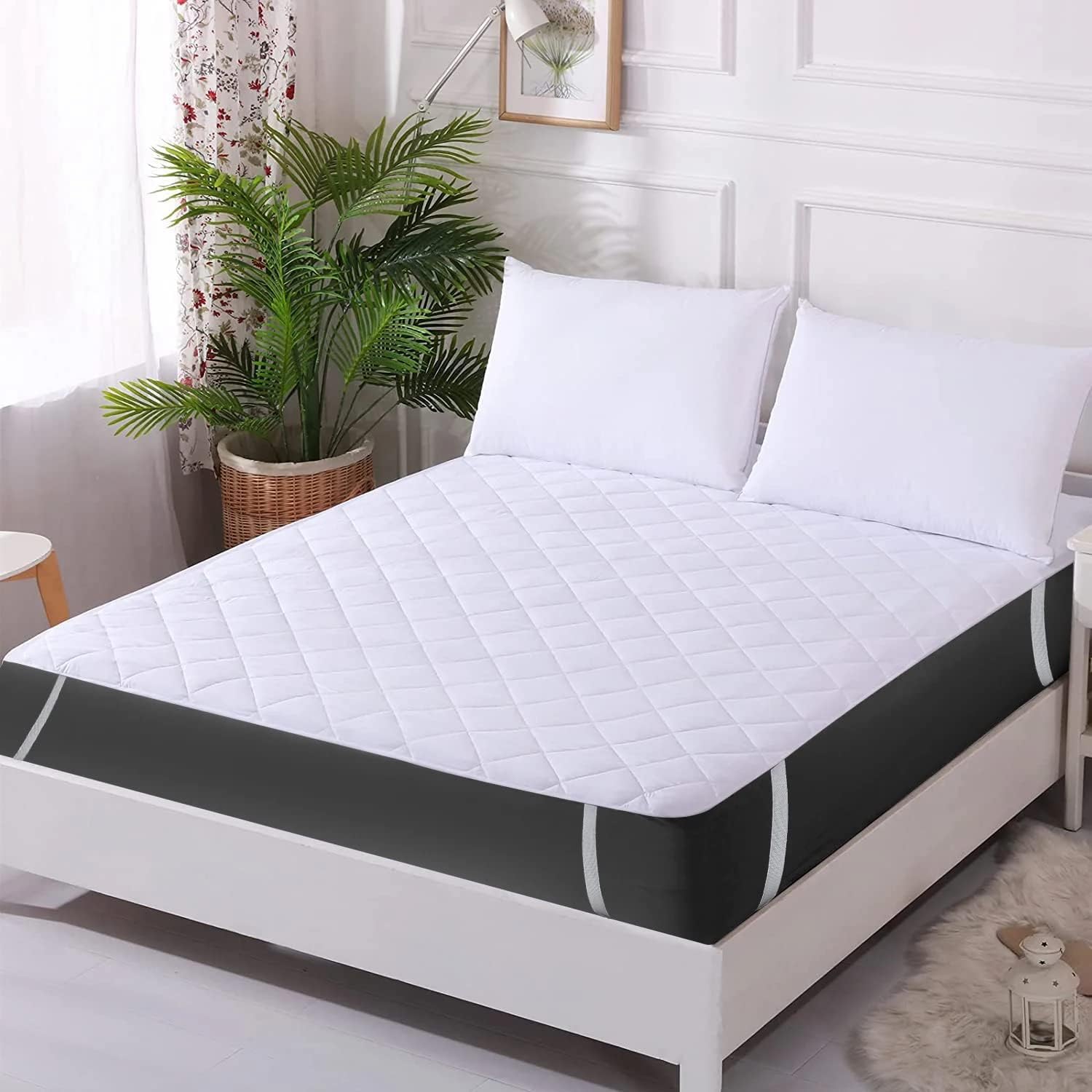 Waterproof Quilted Mattress Protector for King Bed | Ultra-Soft Cotton Cover with Elastic Straps | Breathable & Durable | 72x78 Inches (White)