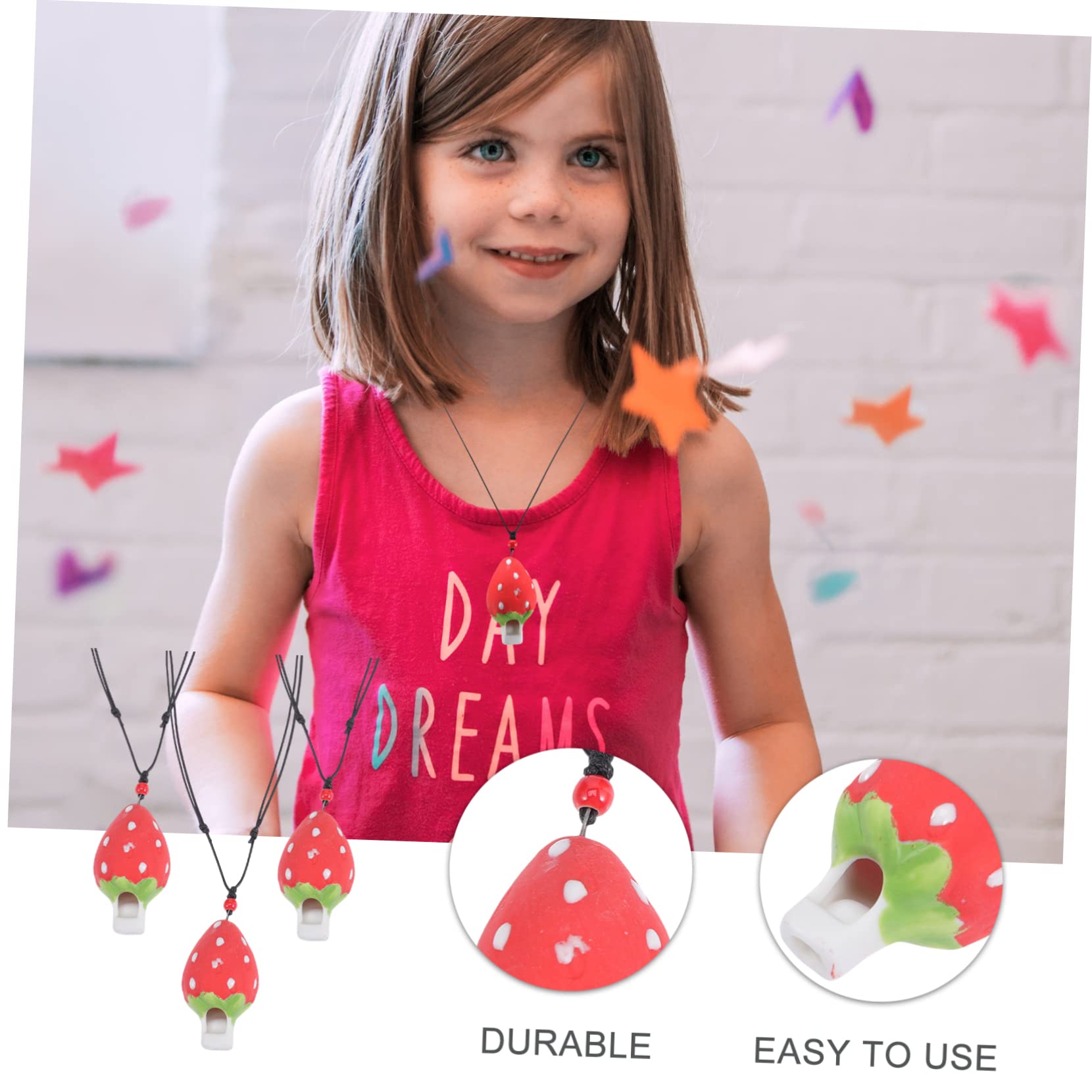 VICASKY 3Pcs Strawberry Ceramic Whistles with Lanyard for Sound for Boys for Parties Outdoor Fun and Travel