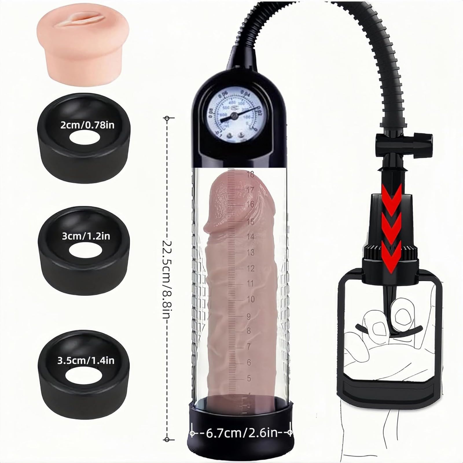 Pompa per con manometro – Aumento della potenza del pene allungamento dell'erezione aiuto impotenza allargamento del pompa a vuoto per uomini