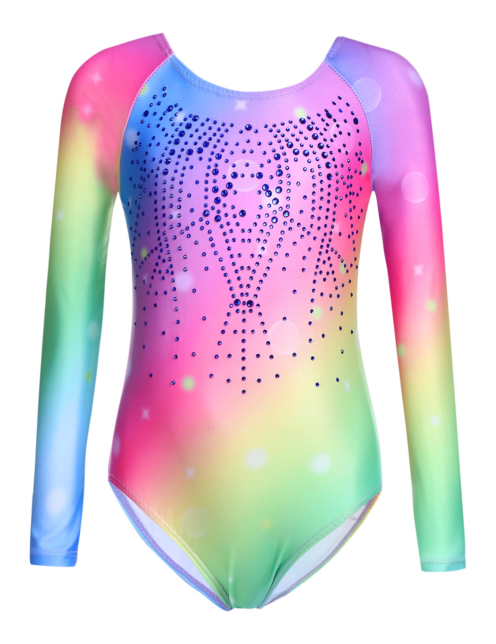Zaclotre Kid Girls Gymnastic Leotard Long Sleeve Color Gradient Sparkly Ballet Dance One Piece Outfit