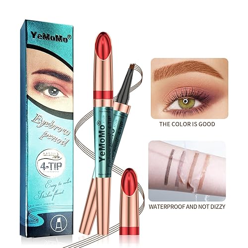 Miniatura 4 de Lápiz de cejas de 4 puntas, resistente al agua, de larga duración, oro rosa, 4 colores disponibles café claro, café oscuro, gris, negro (2# café