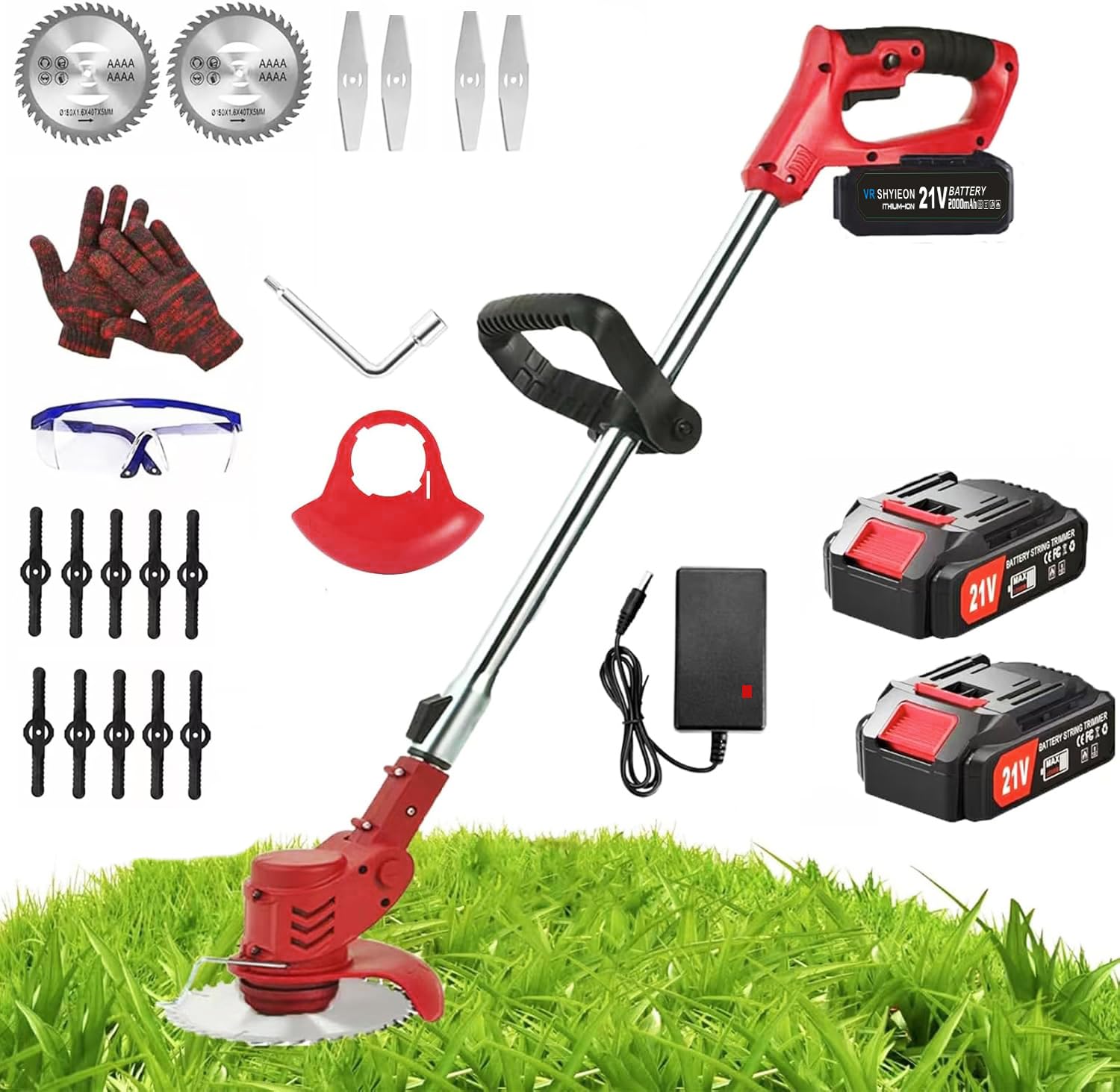 Cordless Strimmer Metal Blade 21V Electric Grass Trimmers for Makita Battery, 90° Head pivots, Retractable, 6in Cutting Diameter for Garden, Lawn Mowing