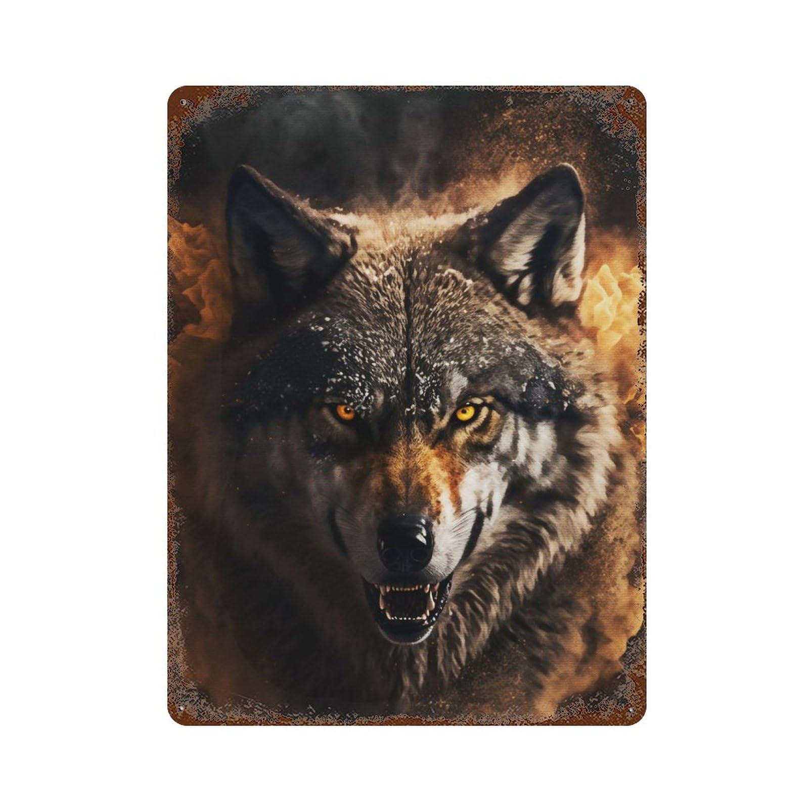 The Wolf Portrait Vintage Rust Metal Sign 15.7"x11.8", for Basement, Hobby Room And Garage Decor, Farmhouse Wall Decor
