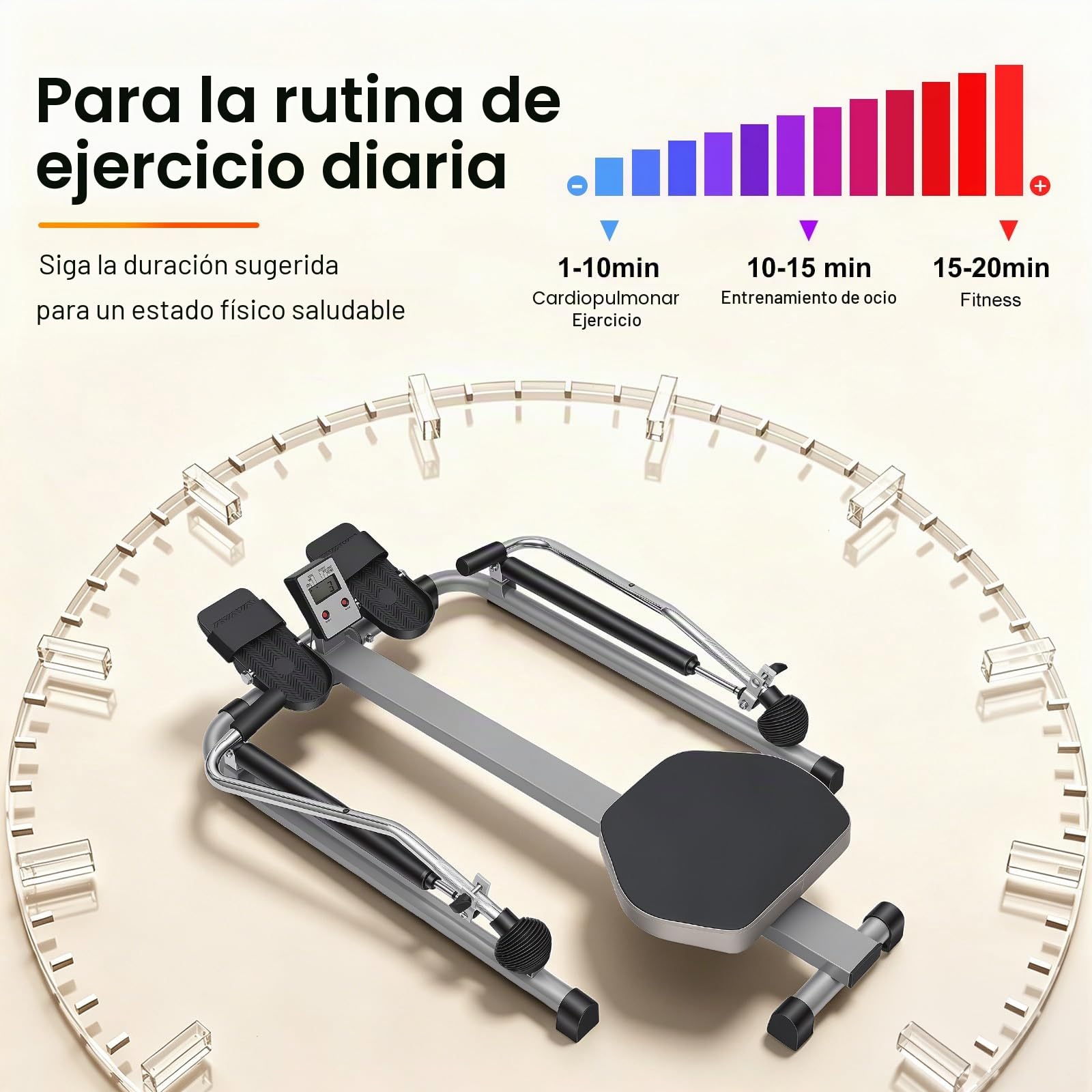 Máquina de remo plegable con 12 resistencias, dispositivo de remo en casa ajustable, monitor LCD, dispositivo de fitness, carga de 120 kg, entrenador abdominal para el hogar