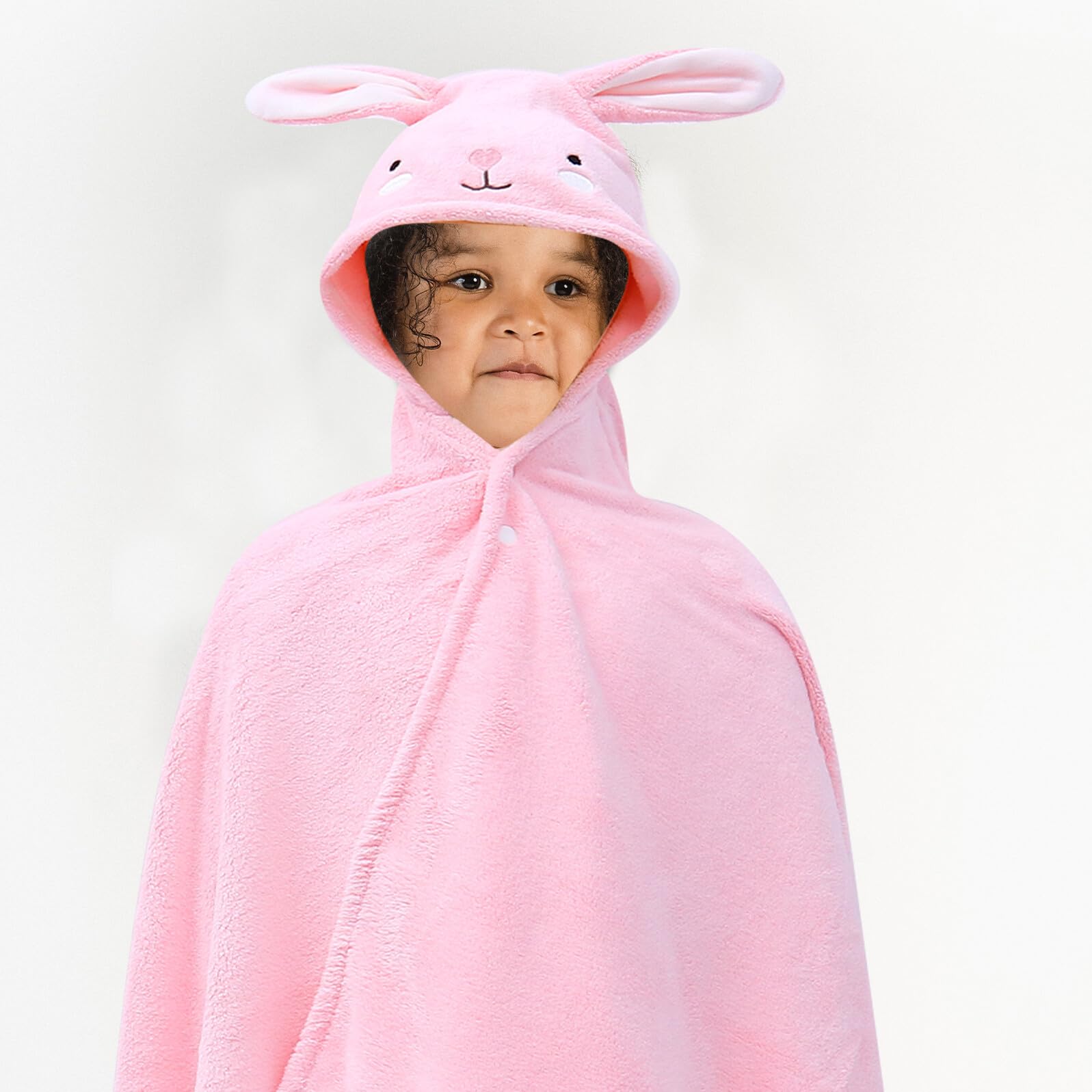 GARVALON Kapuzenbadetuch mit Niedlichem Cartoon Design Atmungsaktiv Weich und Warm Saugfähiger Badeponcho für Mädchen und Jungen Pinker Hasen Motiv Bademantel