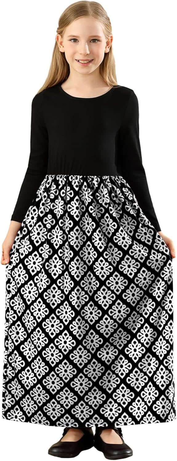 KYMIDY Girls Maxi Dress Kids Long Sleeve Casual Floral Dresses with Pockets for Girls 6-14 Years - Image 4