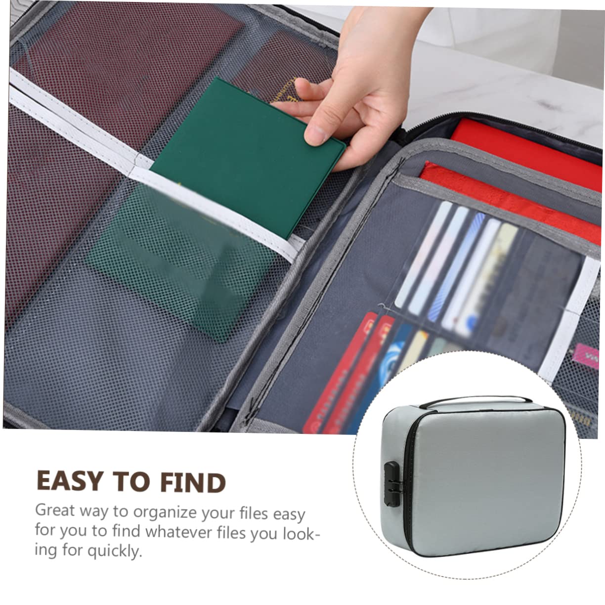 Borsa Documenti a 3 Strati in Fiberglass Fabric con Lucchetto | Capacità Ampia, Portatile per Viaggio e Uso Quotidiano, per Organizzare File e Documenti