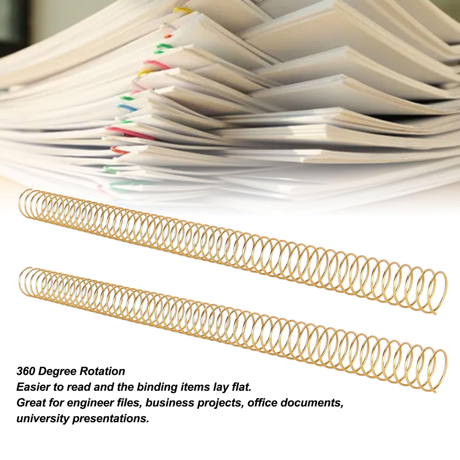 Yctze 100-teiliges Spiralbindespulen-Set – 19 Mm Durchmesser, 170 Blatt Kapazität, 48 Zähne, 41 Teilung, Ideal für Dokumente, Präsentationen und Kommerzielle Projekte (GOLD)
