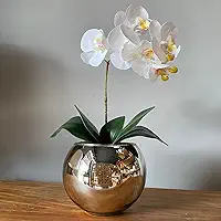 Decore Fácil - Orquídea Branca Artificial Arranjo no Vaso Espelhado Flores Permanentes