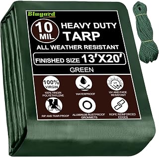 Tarp Waterproof 13x20 Ft Heavy Duty Tarp Thicker 10 Mil Large Tarps with 20M Rope Reinforced Grommets and Edge UV&Fade Resistant Tear Resistant Plastic Tarps for Outdoor Camping Roof Pool Tent