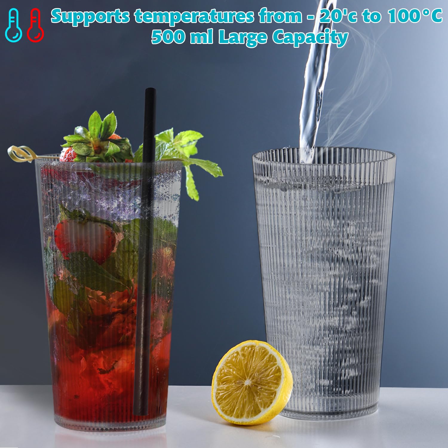 LOSYHU 500ml Plastic Tumblers Set of 6 Acrylic Drinking Glasses Unbreakable Acrylic Tumbler Glasses with Stripe Design - Image 4