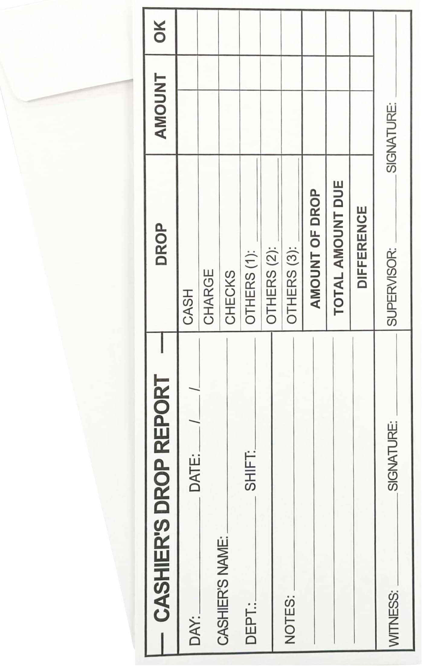 1000 Cashier Depot EZ465 Cashier's Drop Report Envelope, 4 1/8" x 9 1/2", Sturdy 24lb. White, Cash Envelopes For Hotels, Restaurants, Gas Stations & Retailers (1000 Envelopes)