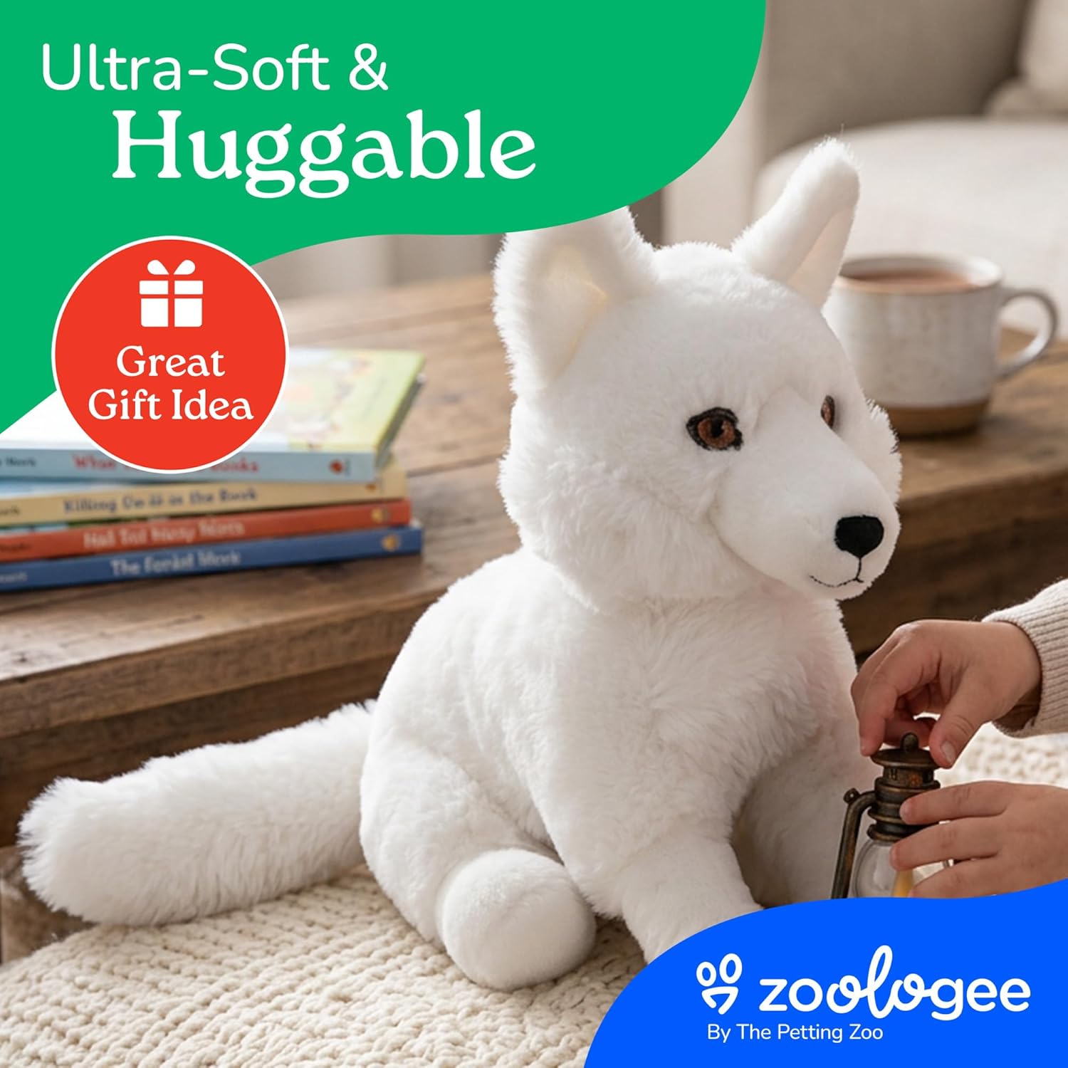 The Petting Zoo Arctic Fox Stuffed Animal Plushie, Gifts for Kids, Earth Keeperz Wildlife Animals, Zoologee White Arctic Fox Plush Toy, 13 inches