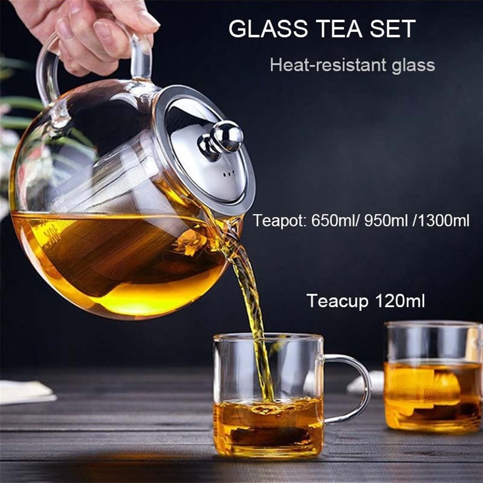 Czajnik Przezroczysty borokrzemowy szklany czajnik z wyjmowanym 304 filtrem ze stali nierdzewnej luźny czajnik liściowy Czajnik (Size : 650ML)