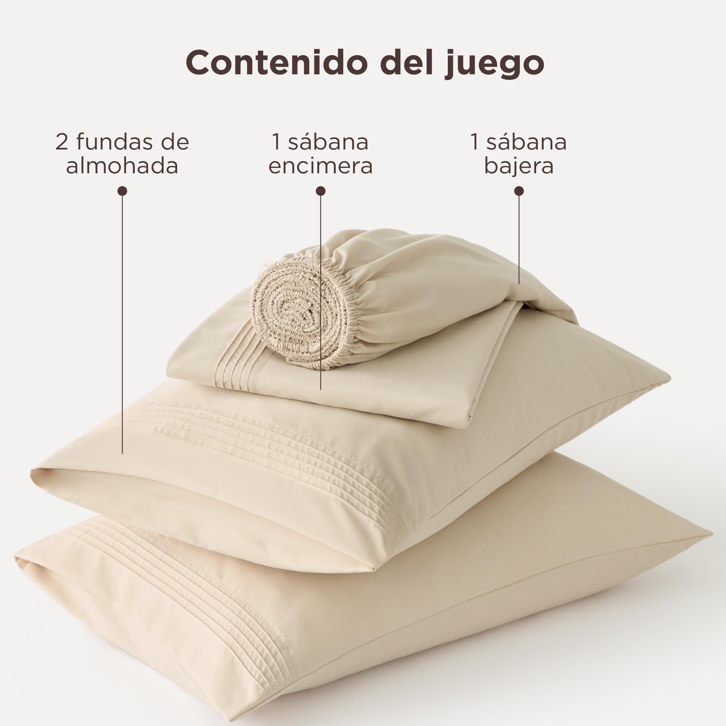 Bedsure Juego de Sabanas 150x200 - 4 Piezas Microfibra de Poliéster Transpirable y de Secado Rápido - OEKO TEX - Sábana Bajera, Sábana Plana y 2 Fundas de Almohada 50x75, Para Cama 150, Beige — view 7
