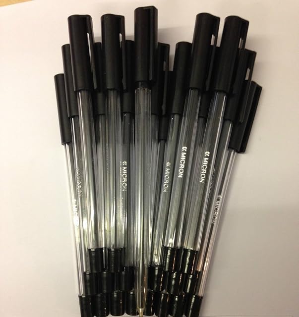 30x BLACK MICRON BALLPOINT PENS. MEDIUM POINT BLACK BIROS.
