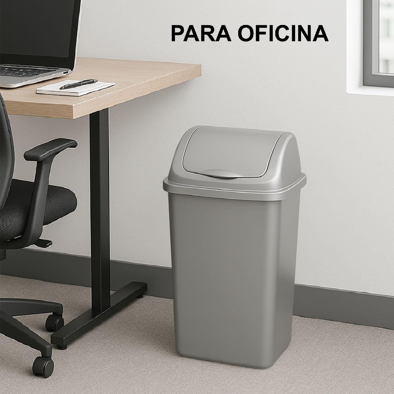 TIENDA EURASIA - Papelera con Tapa Basculante, Cubo de Basura 50 Litros, Papelera para Baño, Oficina, Cocina, Cubo Basura Tamaño 40 x 35 x 68 cm (Plata)