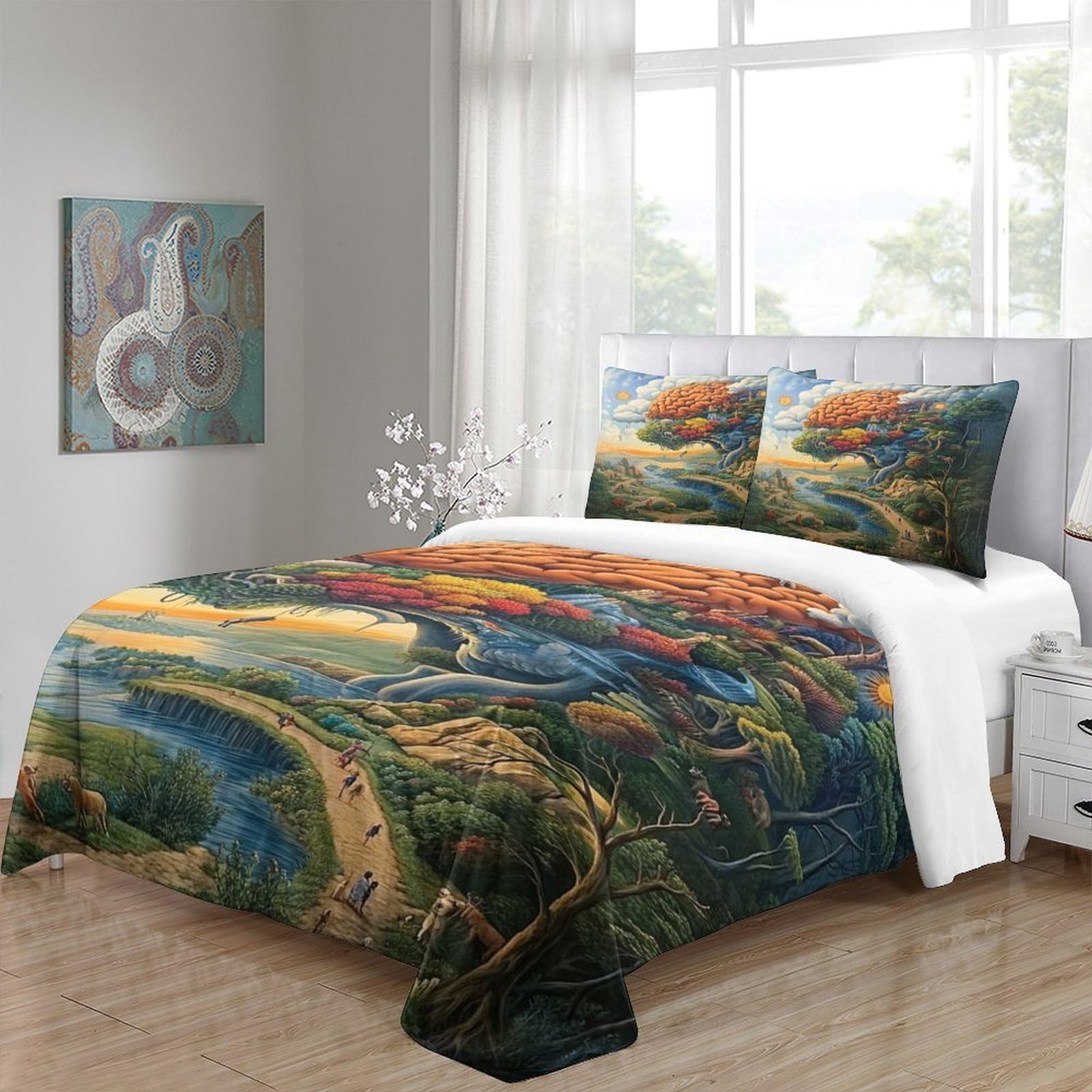 Paesaggio fantasioso Impressione 3D 3 pz cover piumone stile artistico fantasy surreale coperteletto microfibra ipoallergenica antiacari per bambini adolescenti ragazze King（220x240cm）