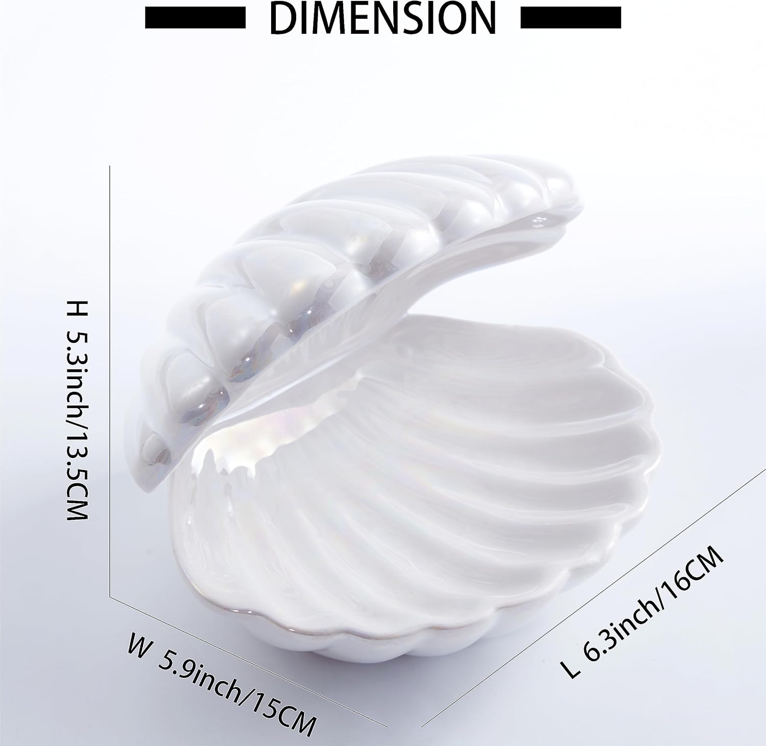 Denique Shell Jewelry Dish Tray, Ceramic Trinket Tray Clamshell Jewelry Storage Dish, Ring Holder Dish Key Bowl, Decorative Jewelry Plate, Cute Jewelry Organizer for Room Decor (White) - Image 2