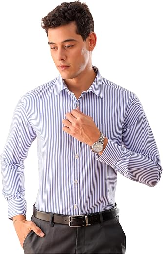 The Indian Garage Co Men Slim Fit Striped Full Sleeves Cutaway Collar Formal Shirt