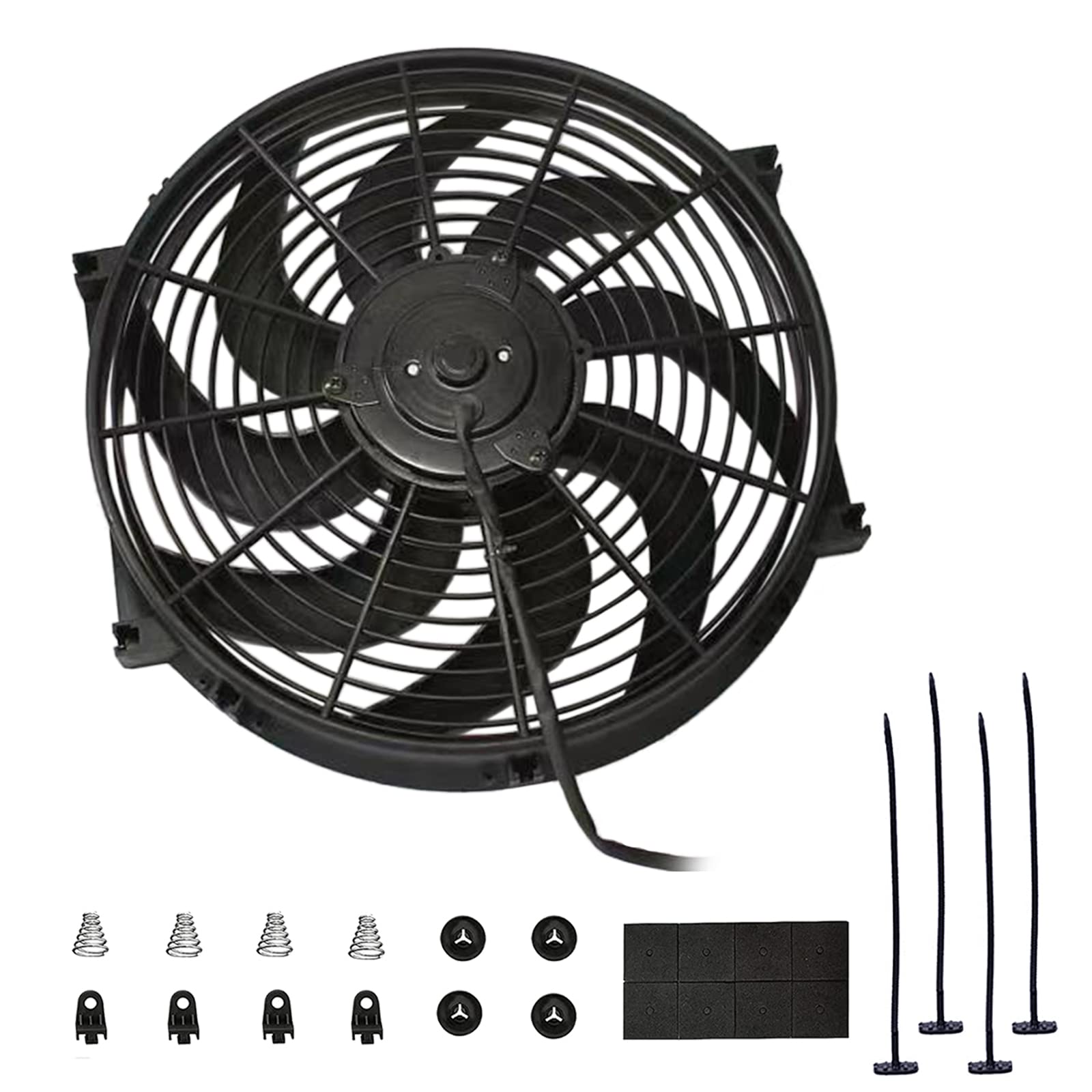 14 Inch Universal Radiator Fan High Performance Push/Pull 12V with Fan Mounting Kit Black