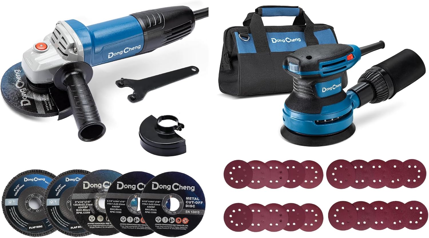 DongCheng Angle Grinder 4-1/2 inch 6.7-Amp with Paddle Switch, 5-Inch Random Orbital Sander 380W