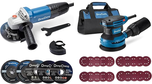 DongCheng Angle Grinder 4-1/2 inch 6.7-Amp with Paddle Switch, 5-Inch Random Orbital Sander 380W