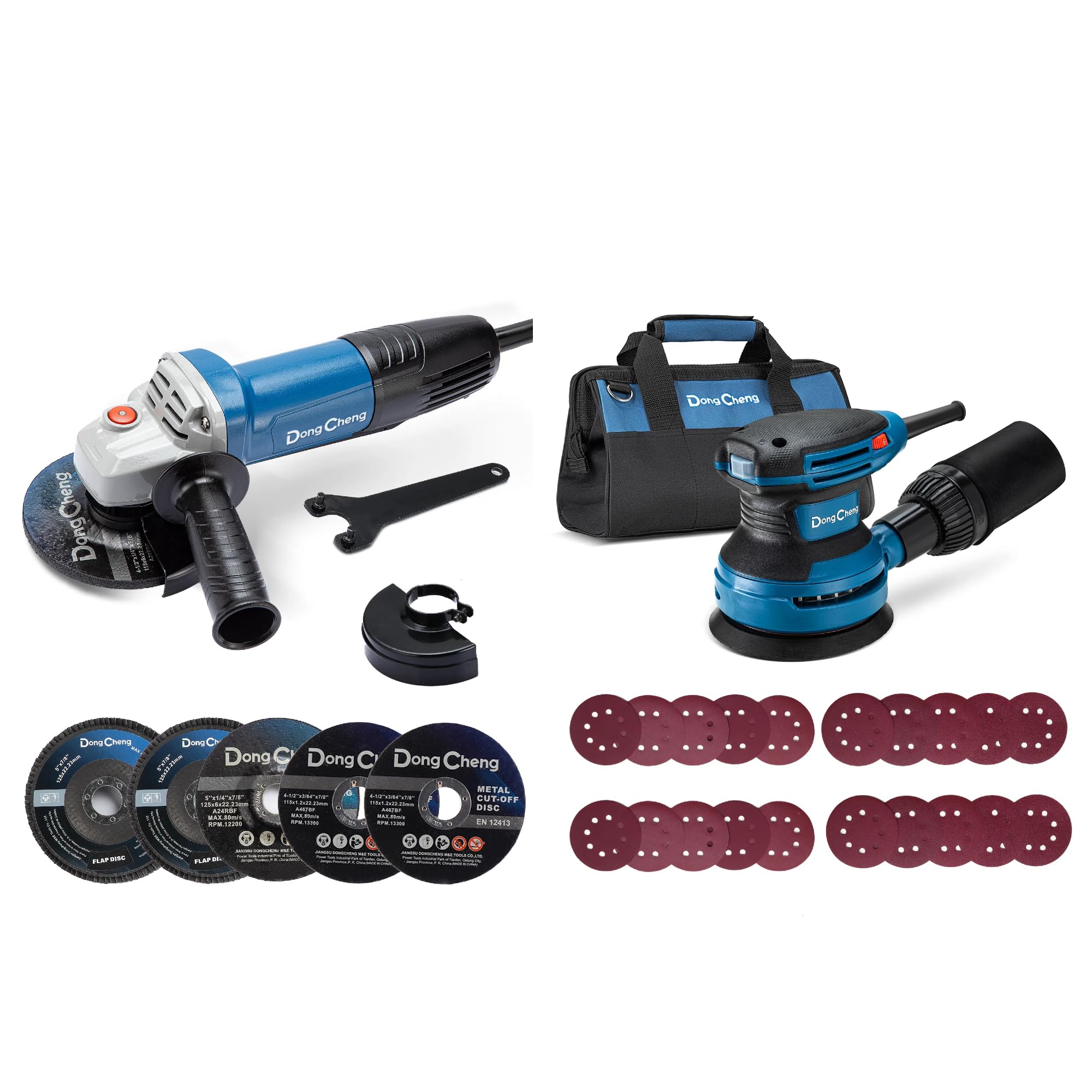 DongCheng Angle Grinder 4-1/2 inch 6.7-Amp with Paddle Switch, 5-Inch Random Orbital Sander 380W