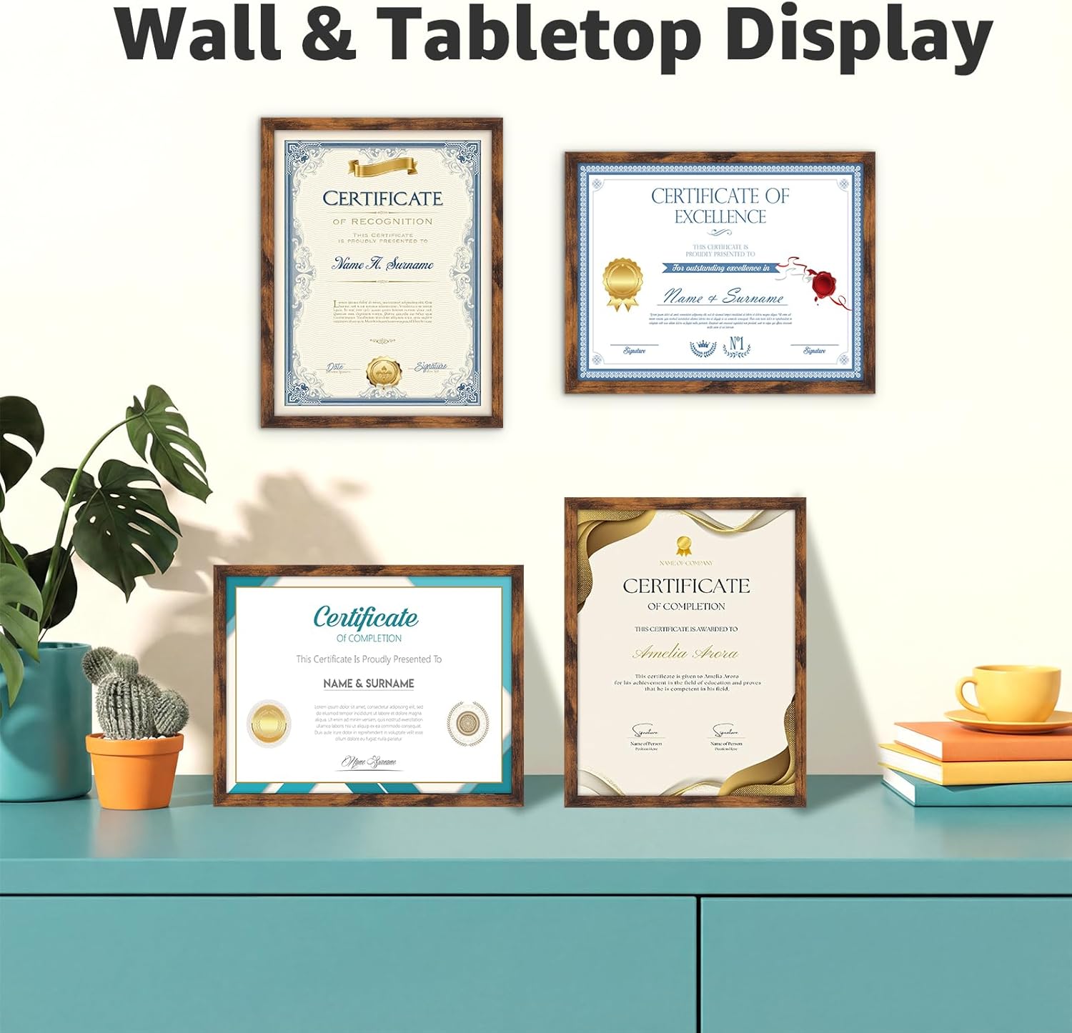 Giftgarden 8.5x11 Picture Frame Set of 18, Multi 8.5 by 11 Certificate Frames Bulk for Award Diploma Document office Wall or Tabletop Display, Rustic Brown