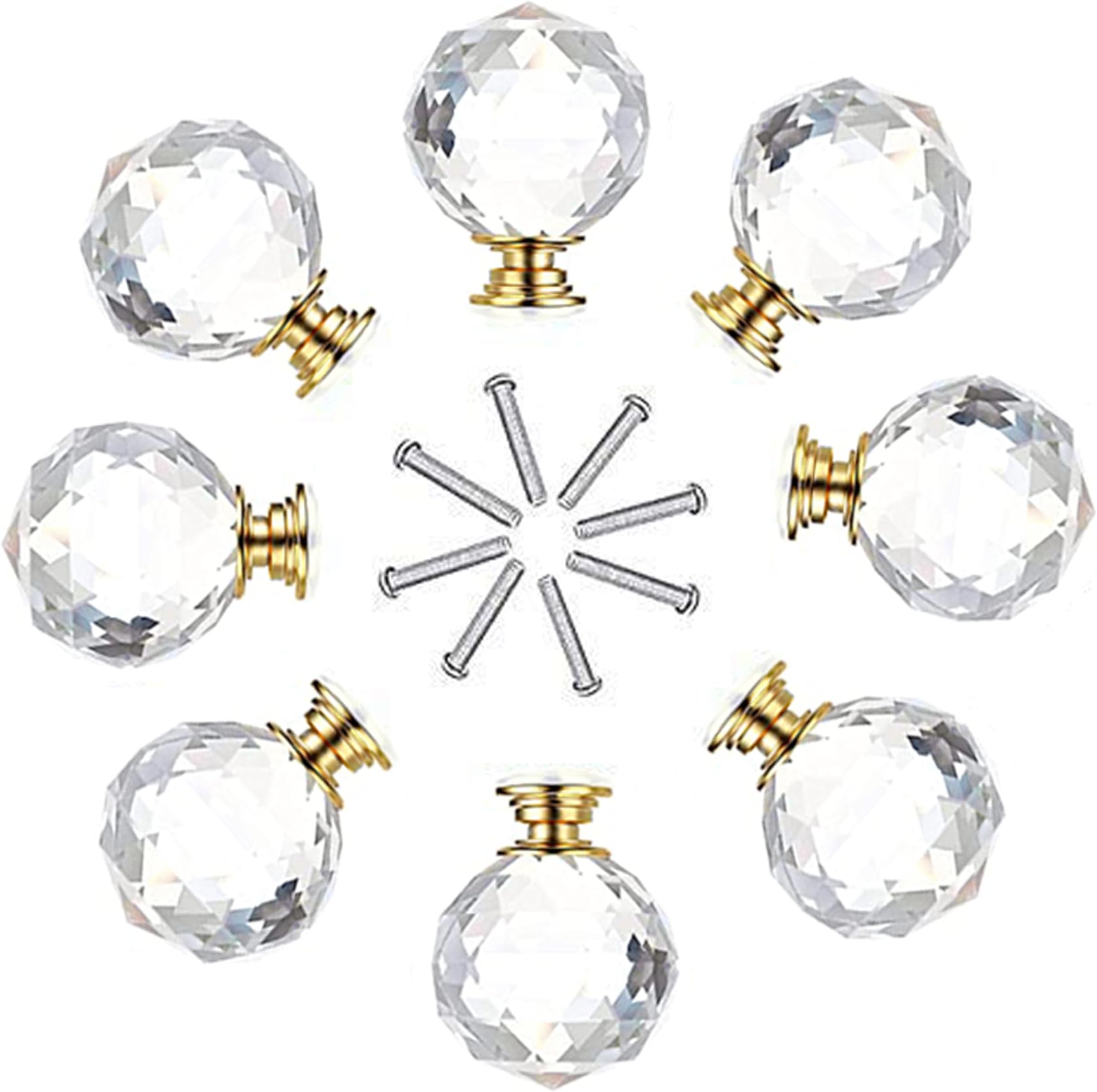 Golden Clear Glass Crystal Shape Cabinet knobs - Pack of 8