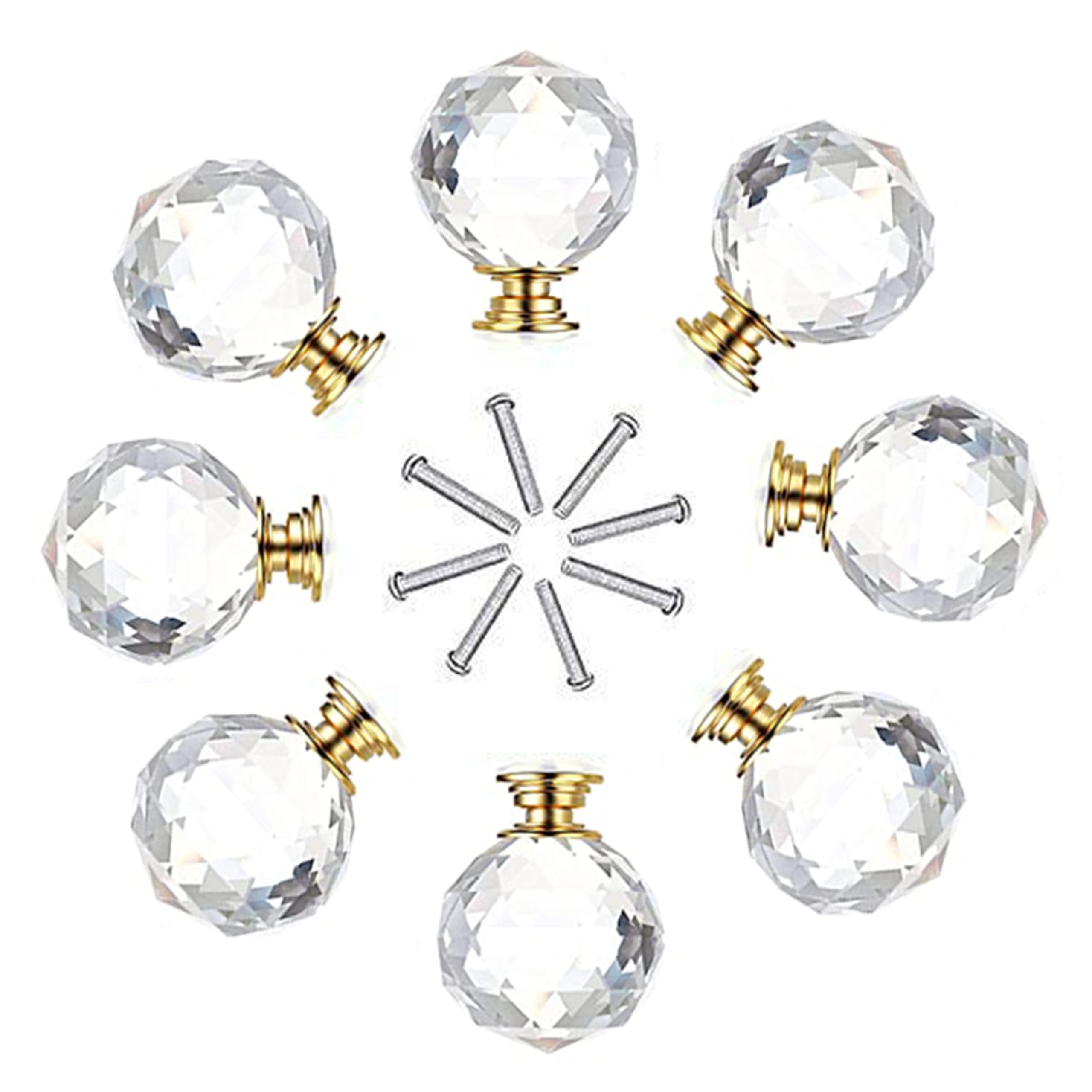 J P Hardware Golden Clear Glass Crystal Shape Cabinet knobs - Pack of 8