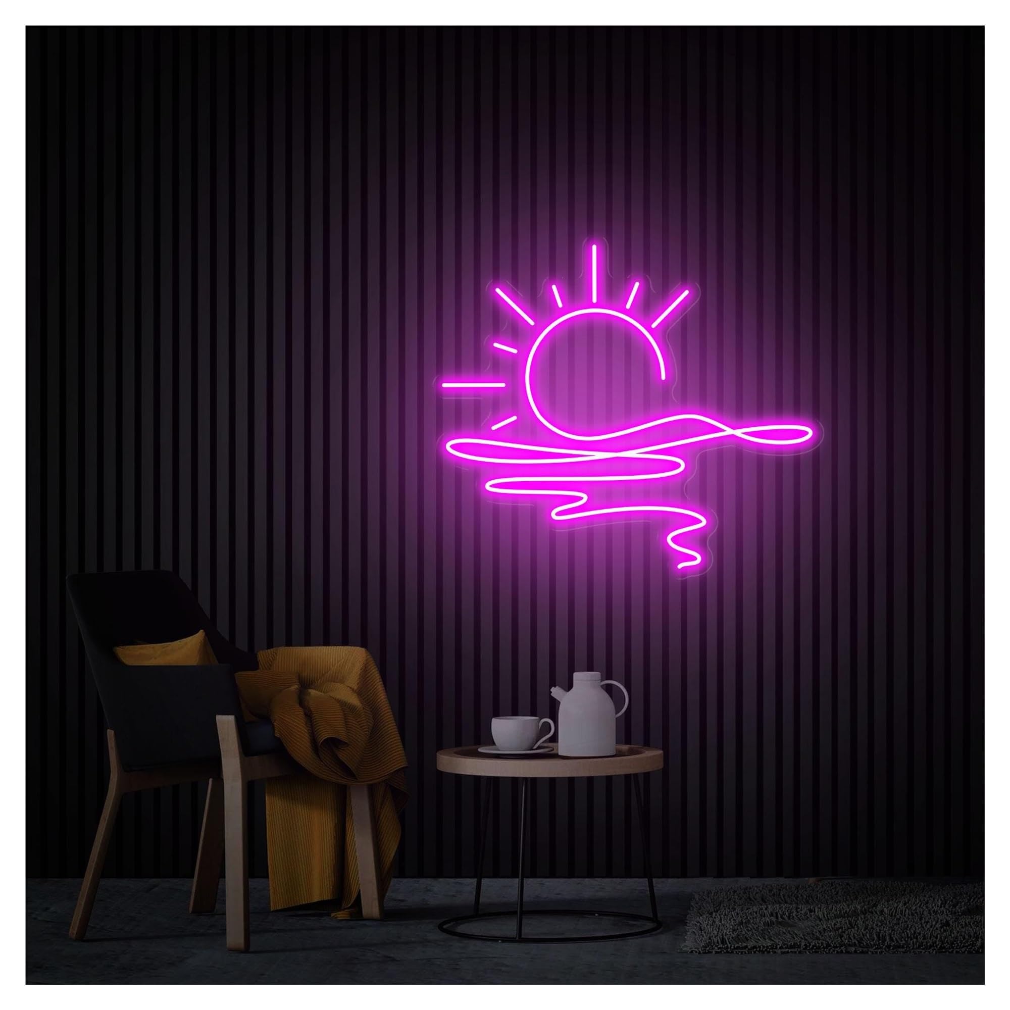RONGCH Hanging Art Signs Sunrise Neon Sign,Suitable for Beach Shop Room Wall Decor with Dimmable 45cmx50cm(B)