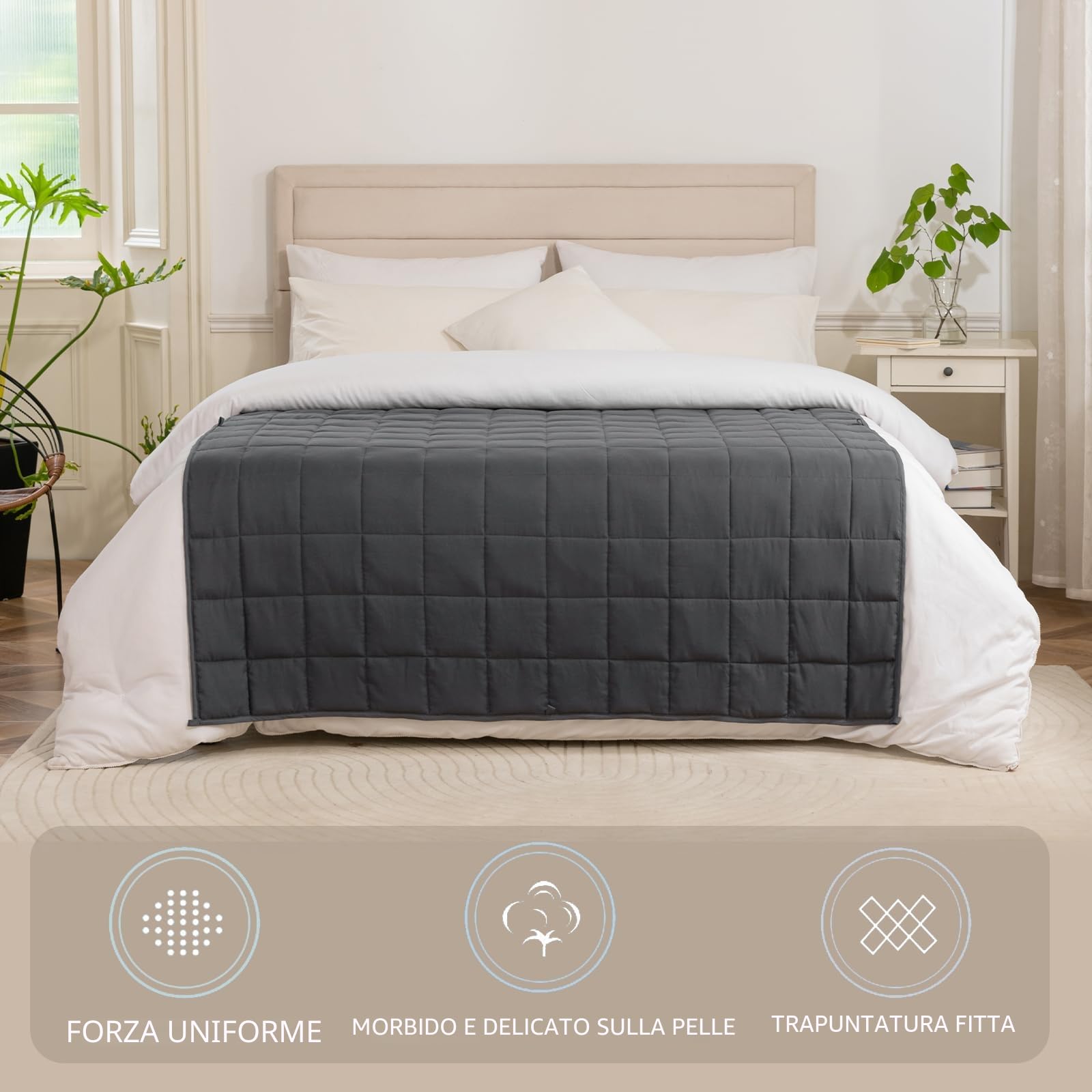 Good Nite Coperta pesante, coperta terapeutica per adulti e bambini, coperta relax grigia, anti-stress per e per il relax, peso bianco (grigio, 150 x 200 cm, 8 kg)