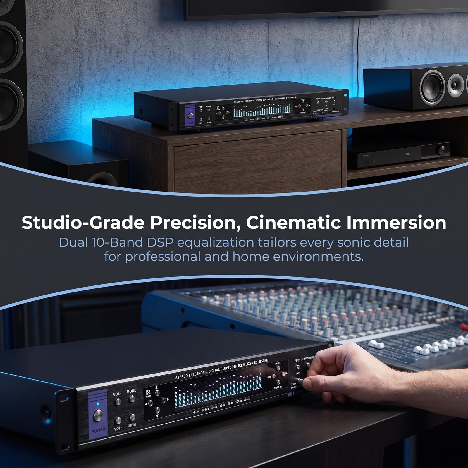 Digitaler Grafik-equalizer, Hifi-audio-equalizer Mit Bluetooth, Lautstärkeregelung, 32-segment-musikspektrumanzeige, Fernbedienung, 12 Rhythmusmustern Für Aufnahmestudios C