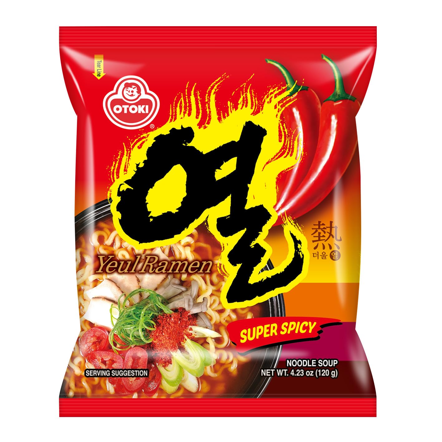 OTTOGI YEUL Ramen, 5 Pack of Super Spicy Flavor Korean Instant Noodle, Extreme Bold Spicy Hot Savory Broth (4.23oz x 5)