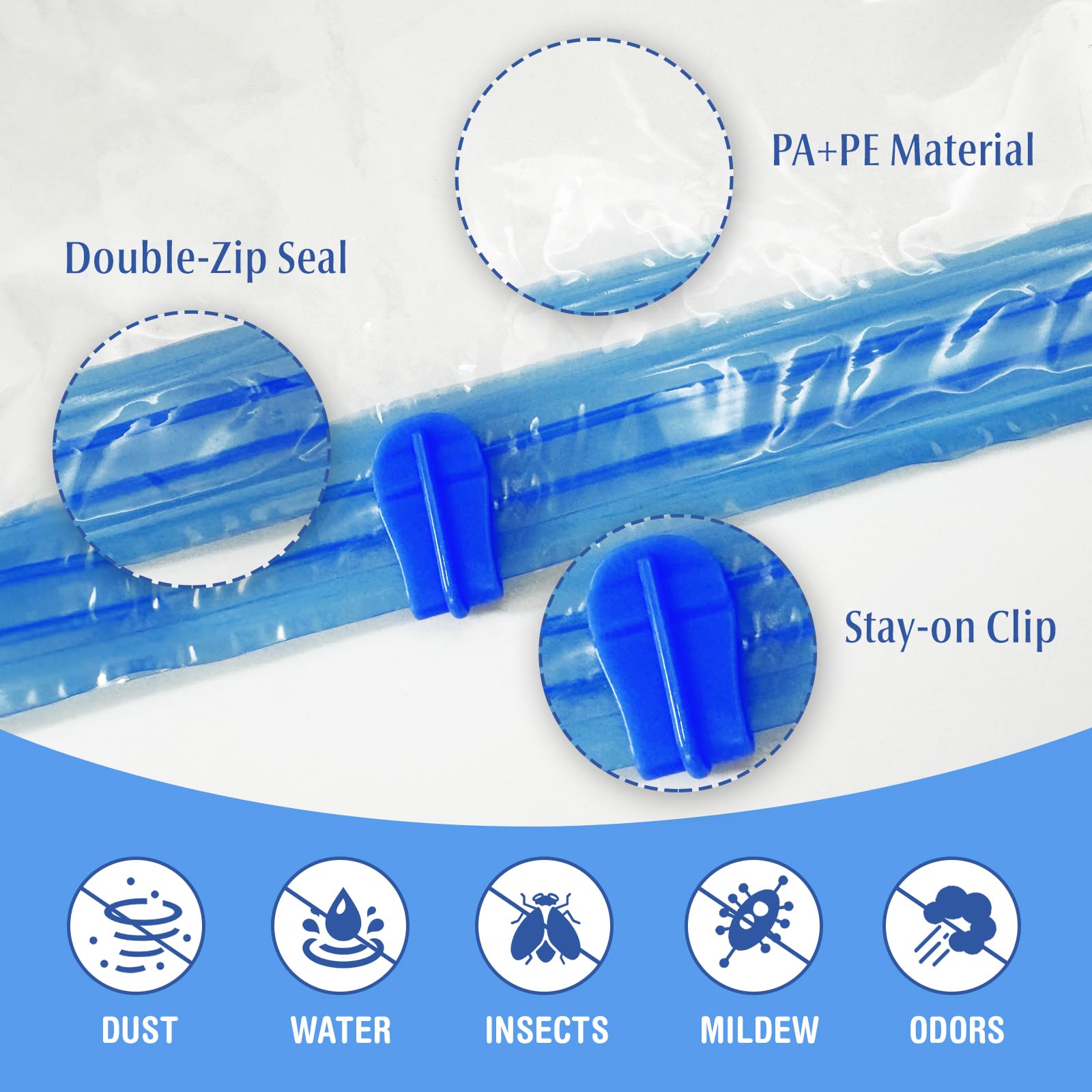 WHEANG Sac De Compression Sous Vide Transparent Bleu Sac De Rangement Sous Vide Roulé à La Main Veste De Voyage En Coton Sac De Rangement Pour Déménagement (en Boîte Avec Pompe à