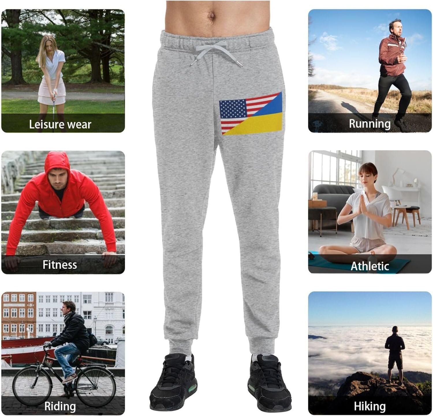 American Flag and Ukraine Flag Men's Long Pants Athletic Running Pants Sports Pants