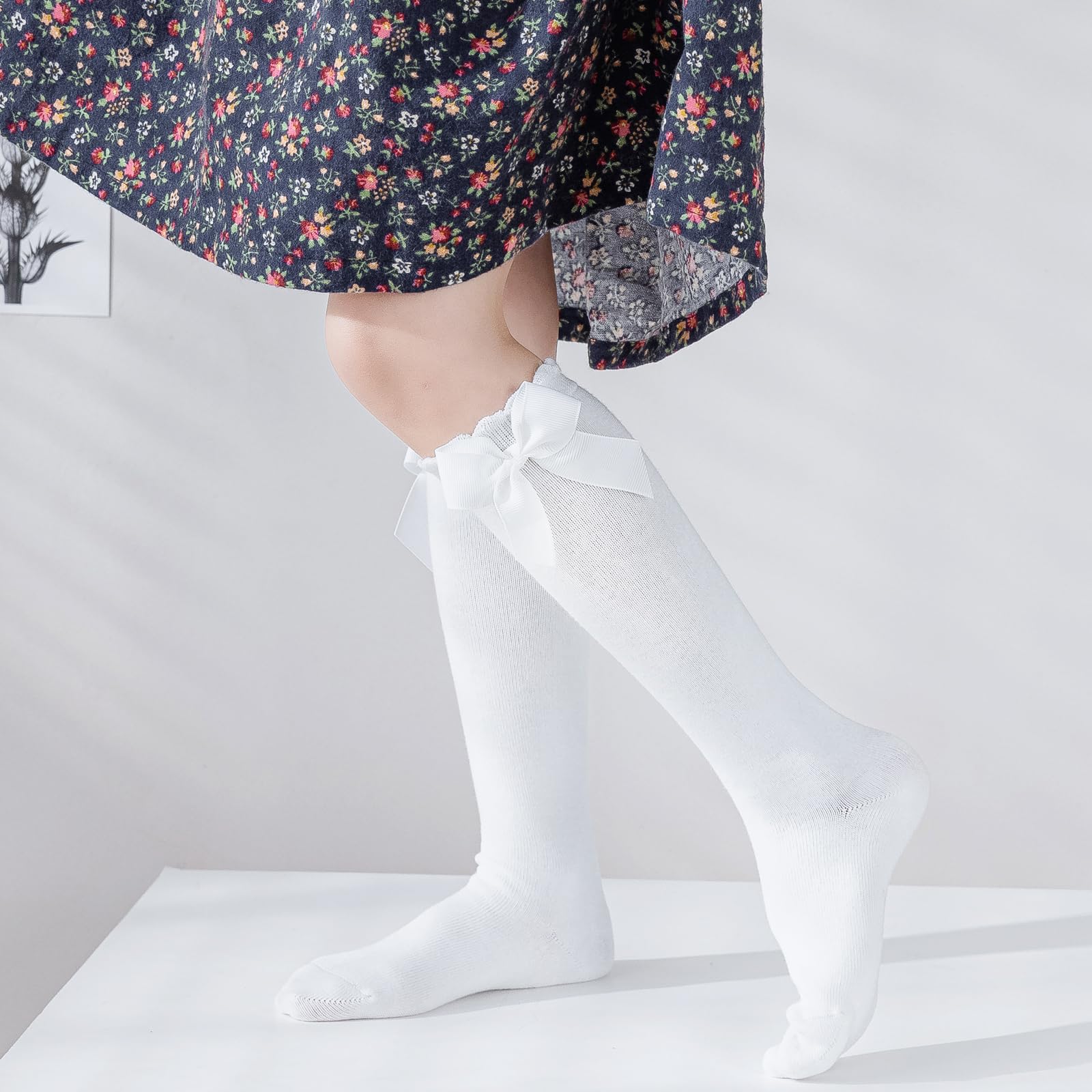 Baby Kniestrümpfe – Kleinkind lange Baumwollstrümpfe mit Schleife Rüschen für Mädchen – Säuglingskleid-Socken