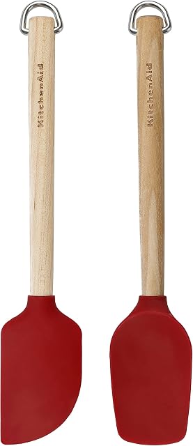 KitchenAid Mini Spatula Set, Two Piece Mini Silicone Spatula, Birchwood - Empire Red