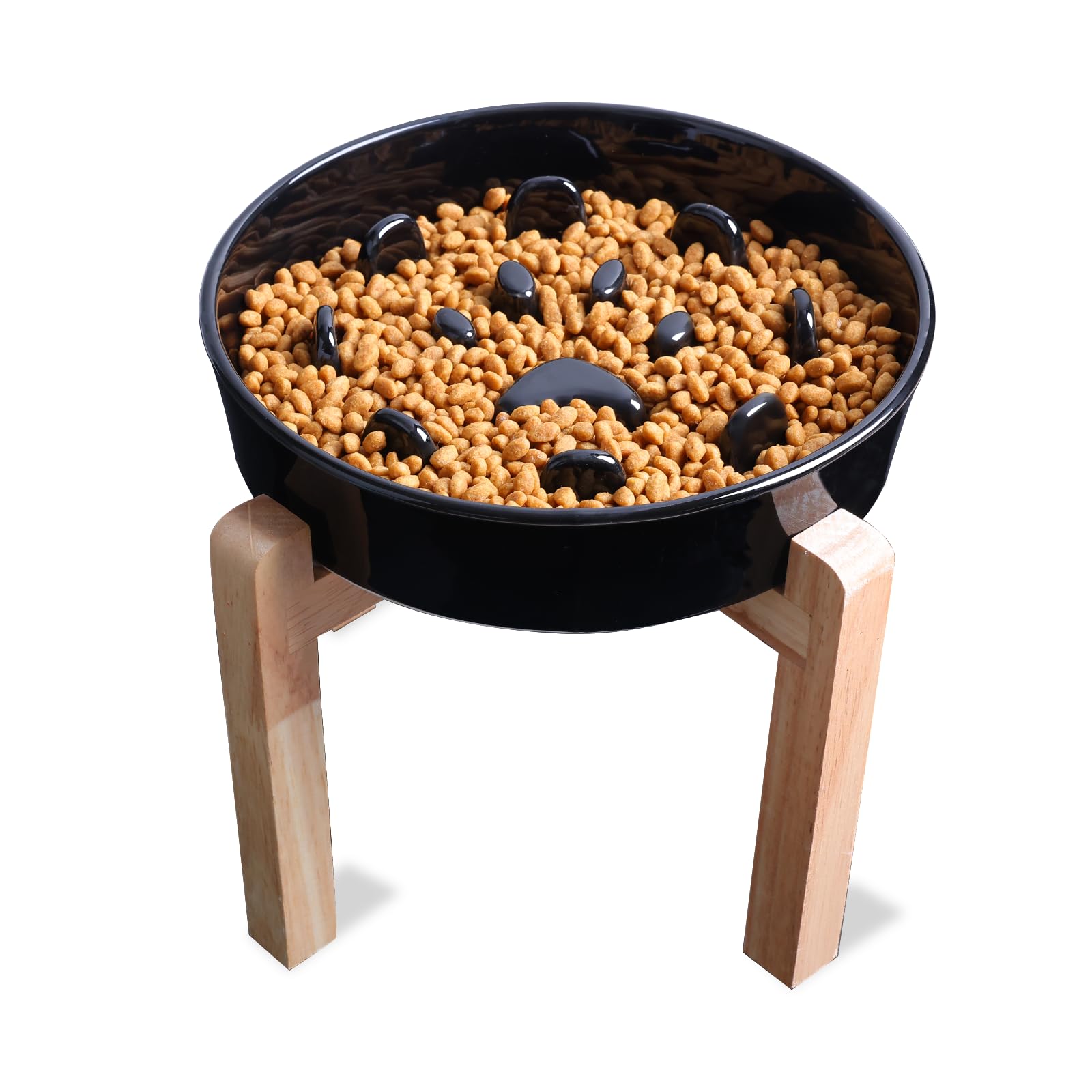 Dog Slow Feeder Bowl with Stand, Round Ceramic Pet Food Bowl for Medium Breed, Fun Raised Dog Bowls to Slow Down Eating (Black) — image 1