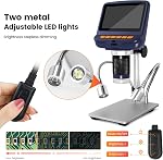 Andonstar AD106S USB Digital Microscope with 4.3 inch LCD Screen, 200X for Circuit Board Soldering, Coin Microscope Camera with 8 Adjustable LED Lights, Metal Stand, Windows Compatible