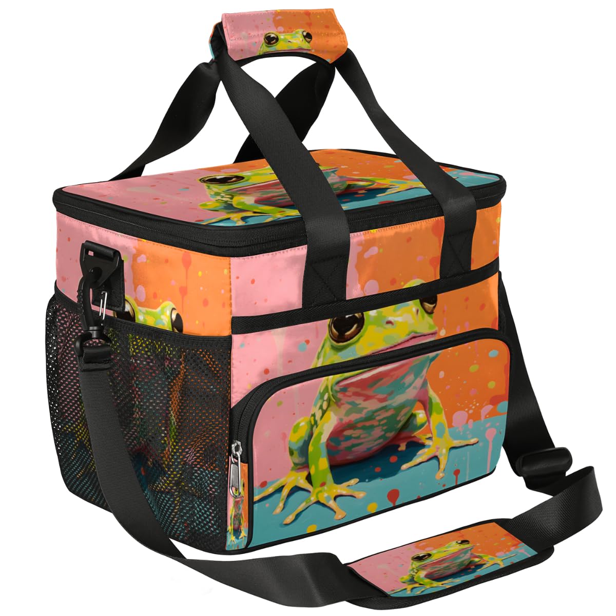 Green Frog Insulated Picnic Backpack Lunch Box for Women Men Picnic Basket Tote Lunch Bag Picnic Bag Portable Lunch Bags for Picnic, Beach, Work, Trip,Office, Camp Watercolor Frog