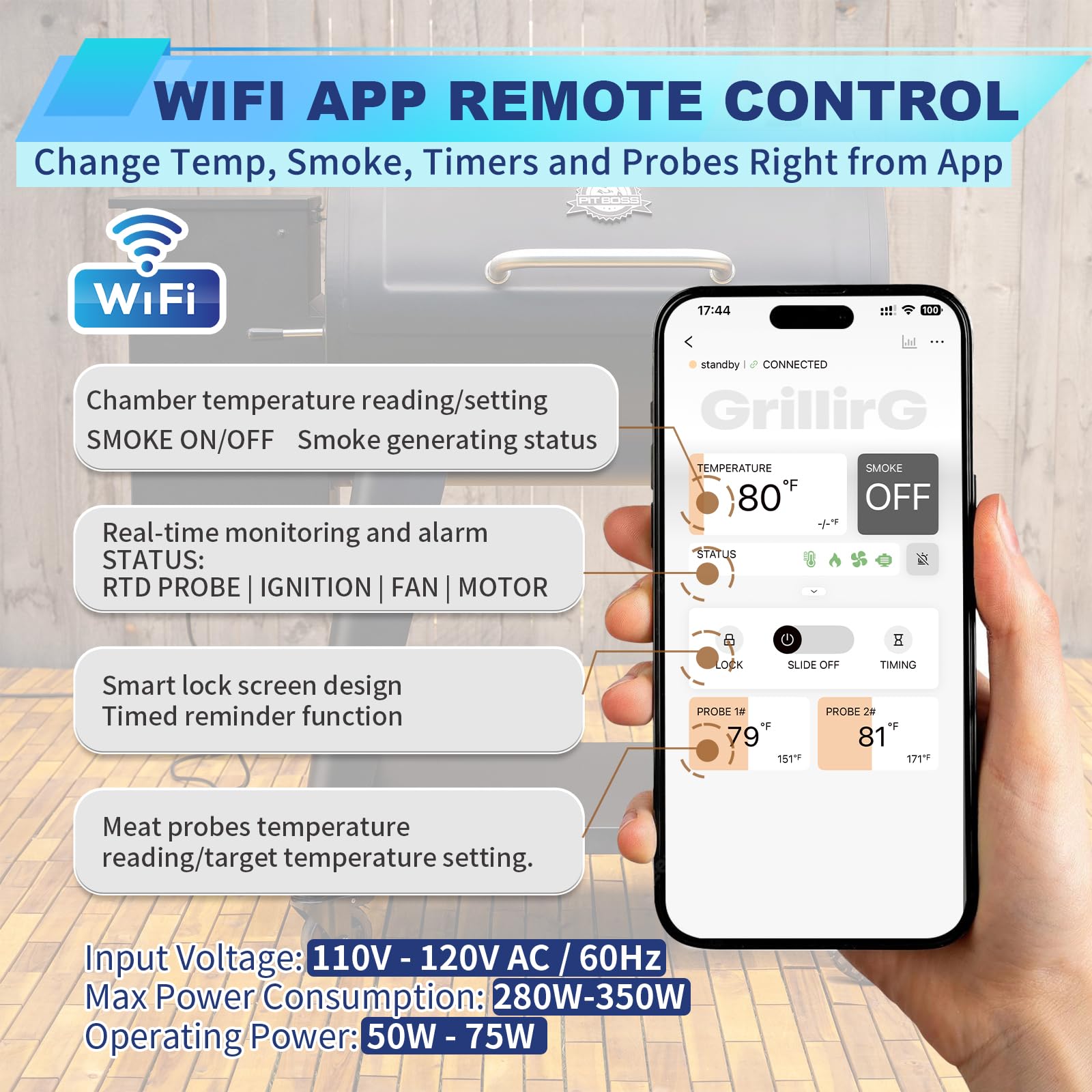 Placa de control rectangular WiFi PID de repuesto con APP Smart Control para parrillas de pellets Pit Boss 440-1600, compatible con Navigator, caoba, competición, Sportsman, Onyx Edition, Pro Series