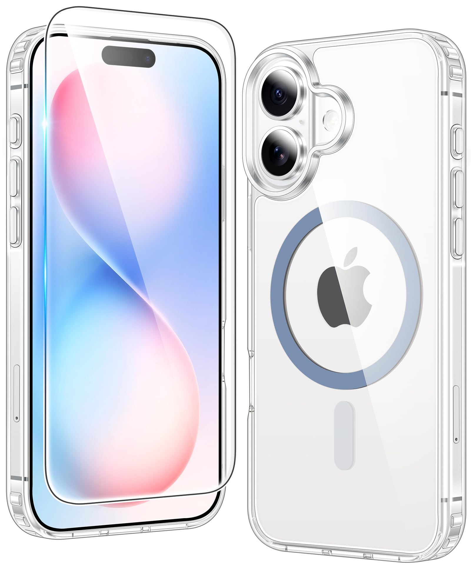 FNTCASE for iPhone 16 Plus Case Compatible with Magsafe Clear Phonecase | Screen Protector, Military Grade Drop Protection, Slim Magnetic Phone Cases, Shockproof Bumper, Transparent Cell Cover