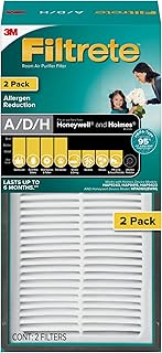 Filtrete Allergen Reduction True HEPA Room Air Purifier Filter, 2 Pack, Size 9.96 in. x 4.69 in., Works with Filtrete FAP-...