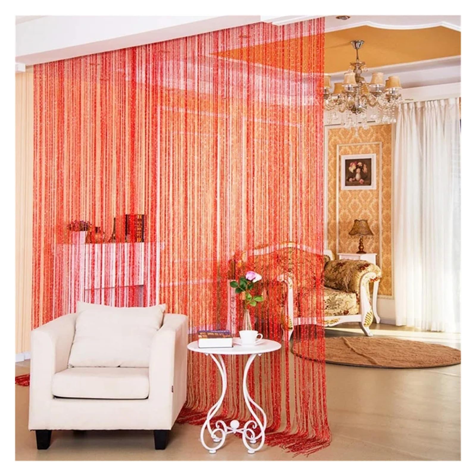 LGWW Home Room Blackout Curtains String Curtains Glitter Fringe 100x200cm Doorway Divider Strip(Red)