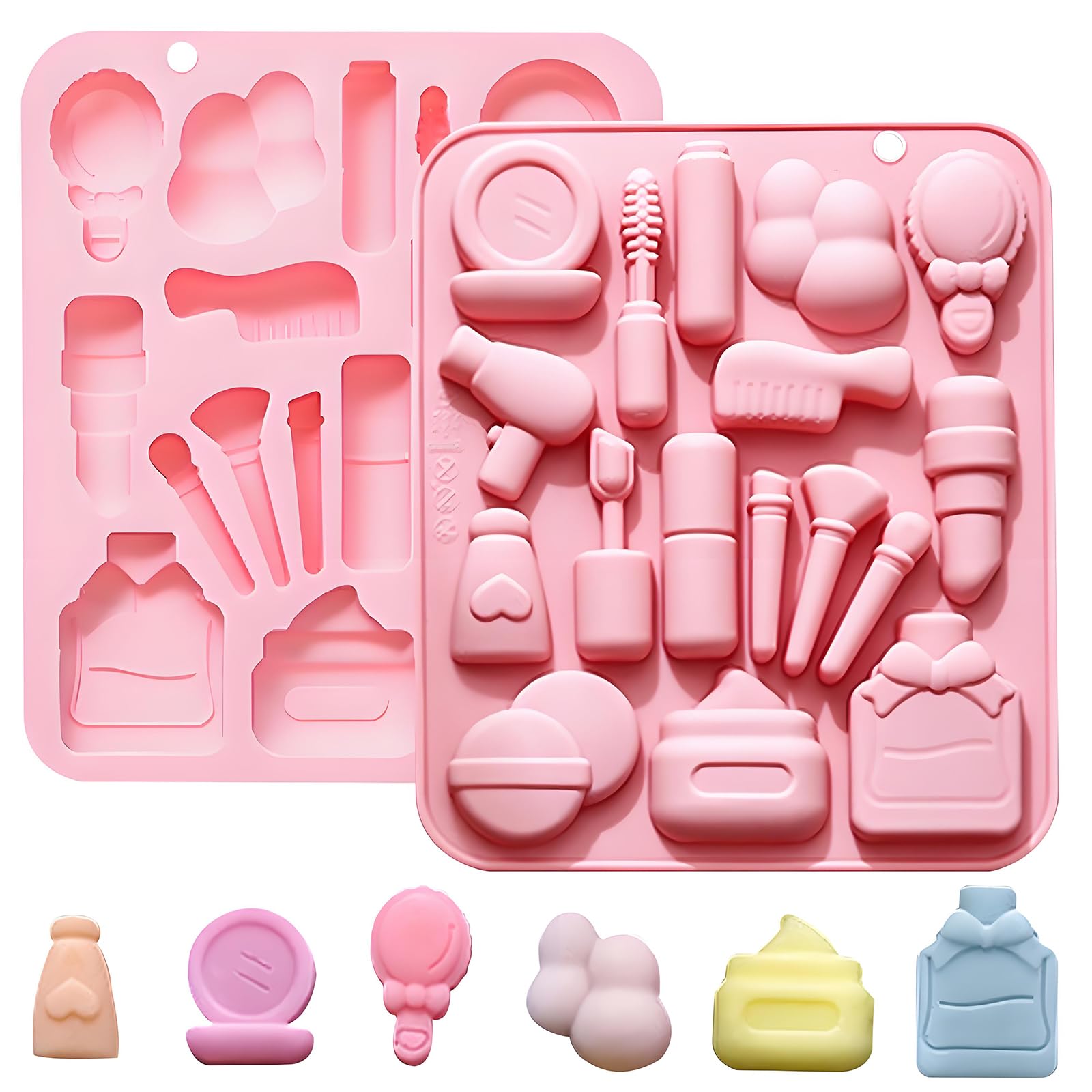 Silikon-Backform Make-up-Design Rosa 2er-Pack DIY | Beauty-Tools-Motive, Leicht zu reinigen, 19 x 16 cm, Für Schokolade & Seife, Wiederverwendbar